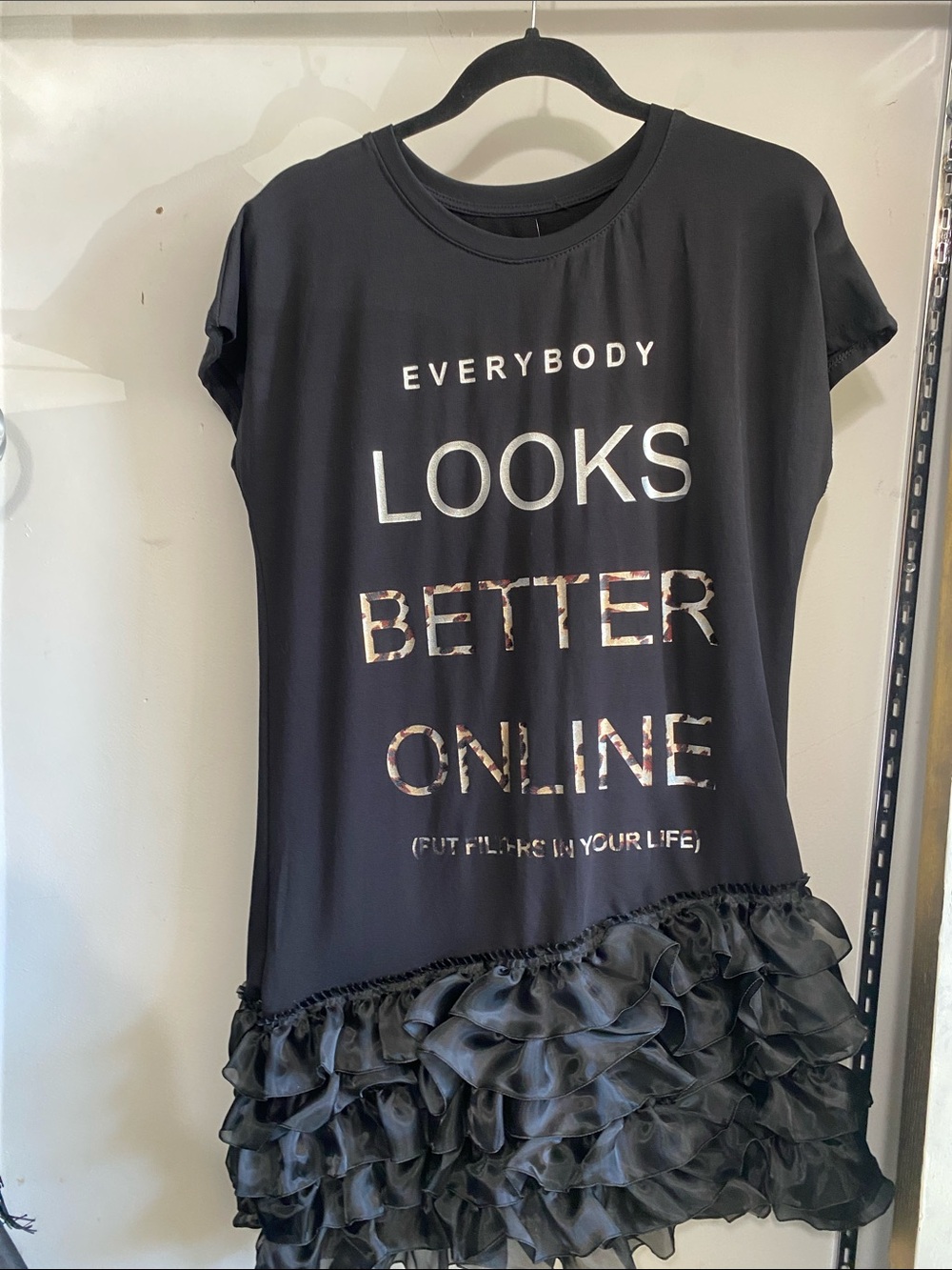 Everybody Looks Better Online Black Ruffle Hem Women's Top